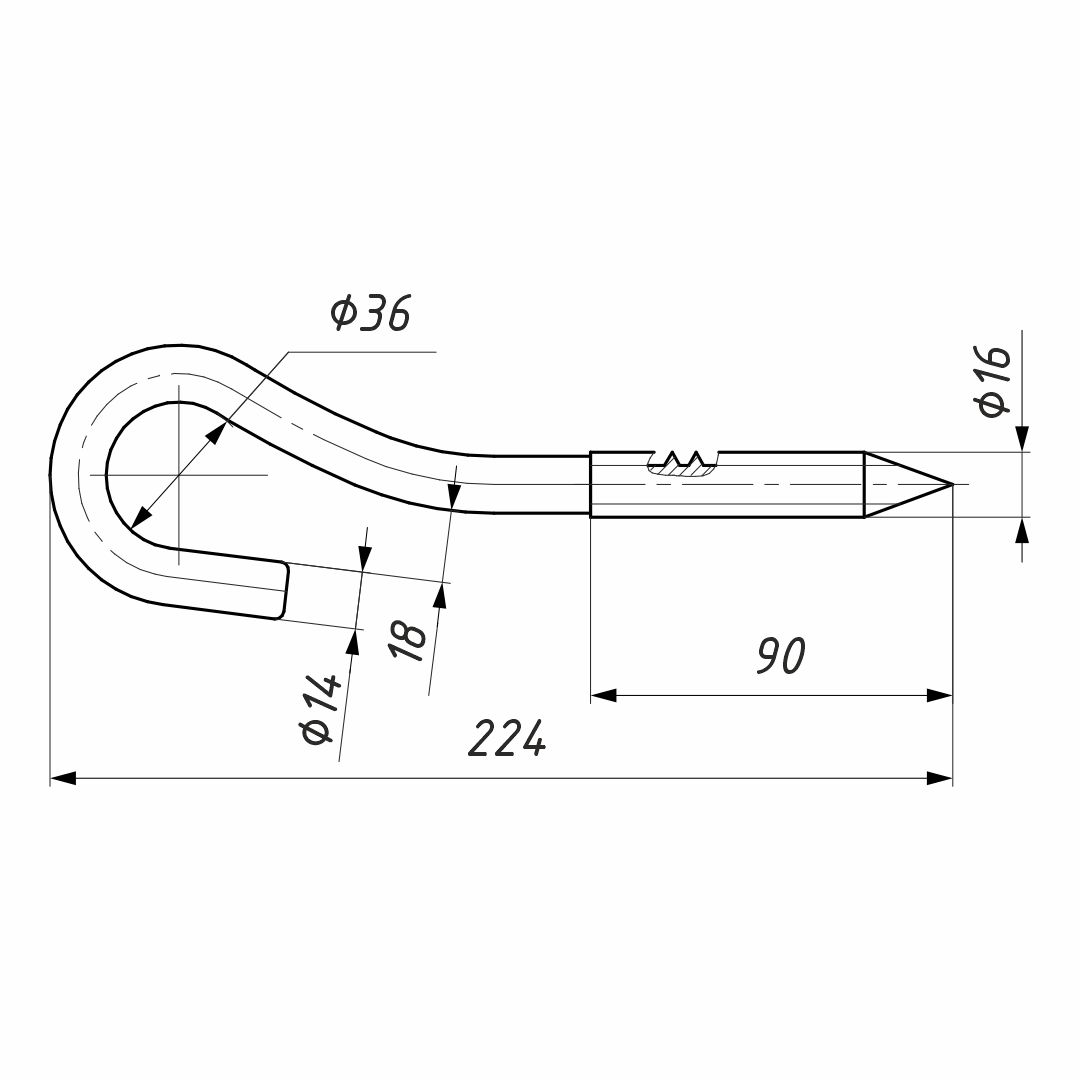 BT 16 крюк с резьбой (ВК)