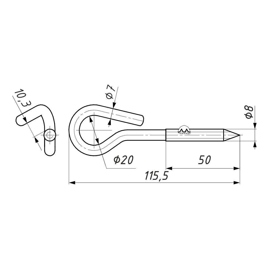 BT 8 крюк с резьбой (ВК)